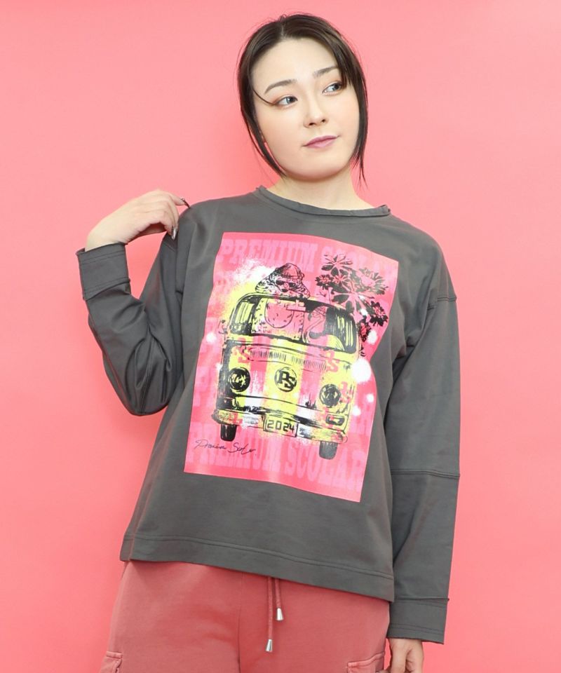 世界を旅するクマとフラミンゴ柄ロングスリーブTシャツ-29