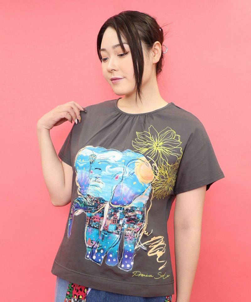 地中海ゾウ柄 アートプリントTシャツ-20