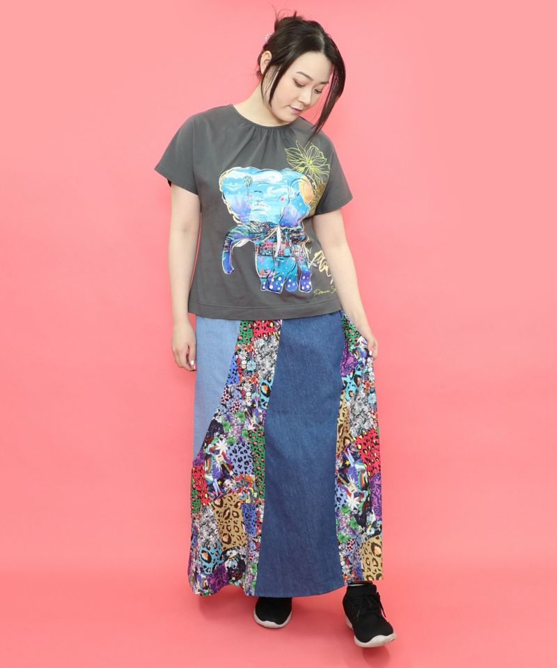 地中海ゾウ柄 アートプリントTシャツ-21