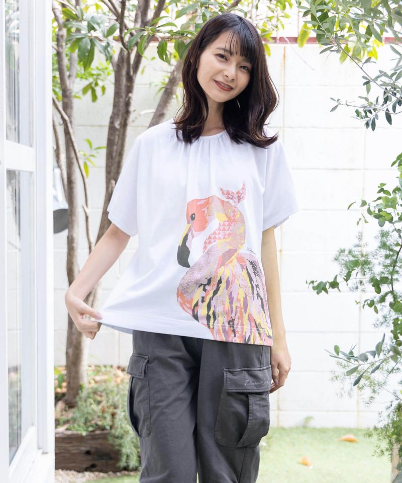 アートフラミンゴ柄Tシャツ-2