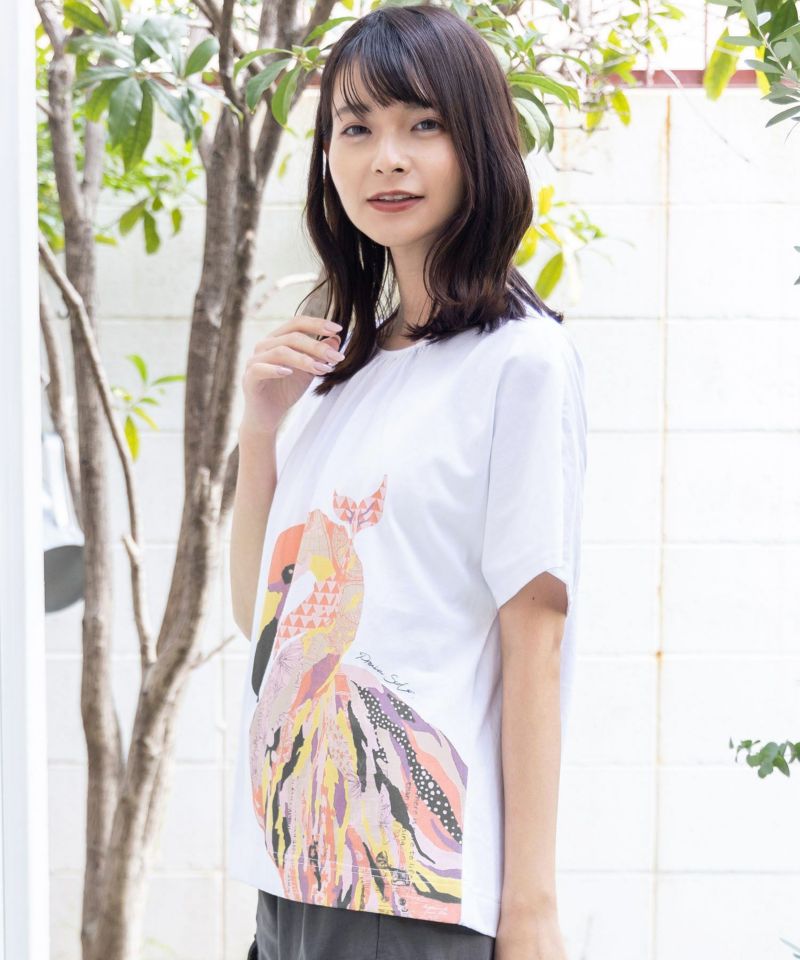 アートフラミンゴ柄Tシャツ-3