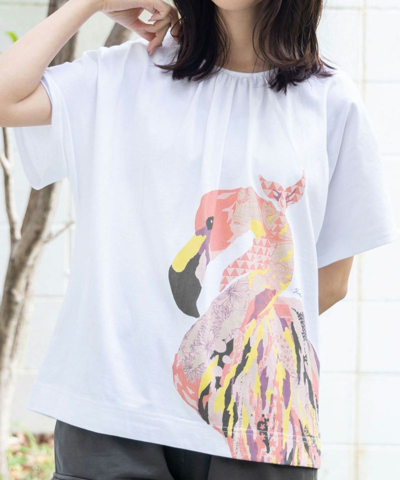 アートフラミンゴ柄Tシャツ-6