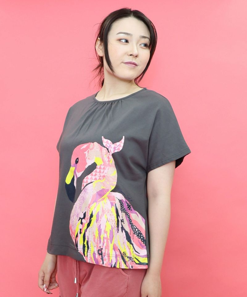 アートフラミンゴ柄Tシャツ-21