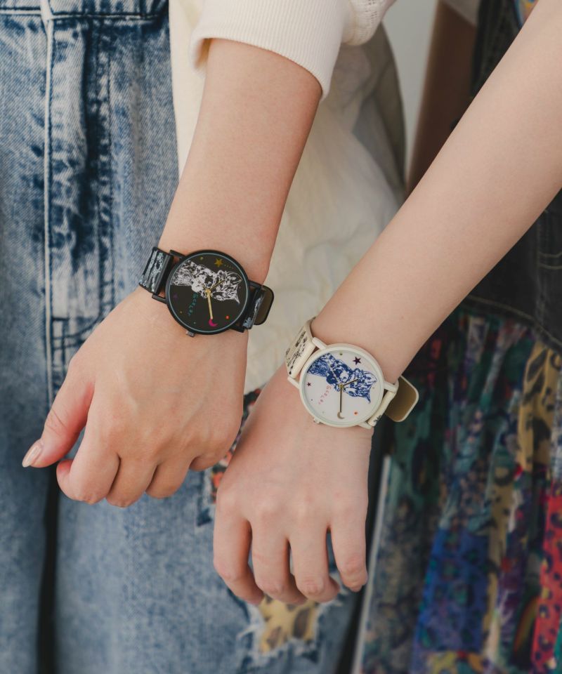 SJ-022：ネコとSCOLARロゴ 総柄腕時計の通販-ScoLar