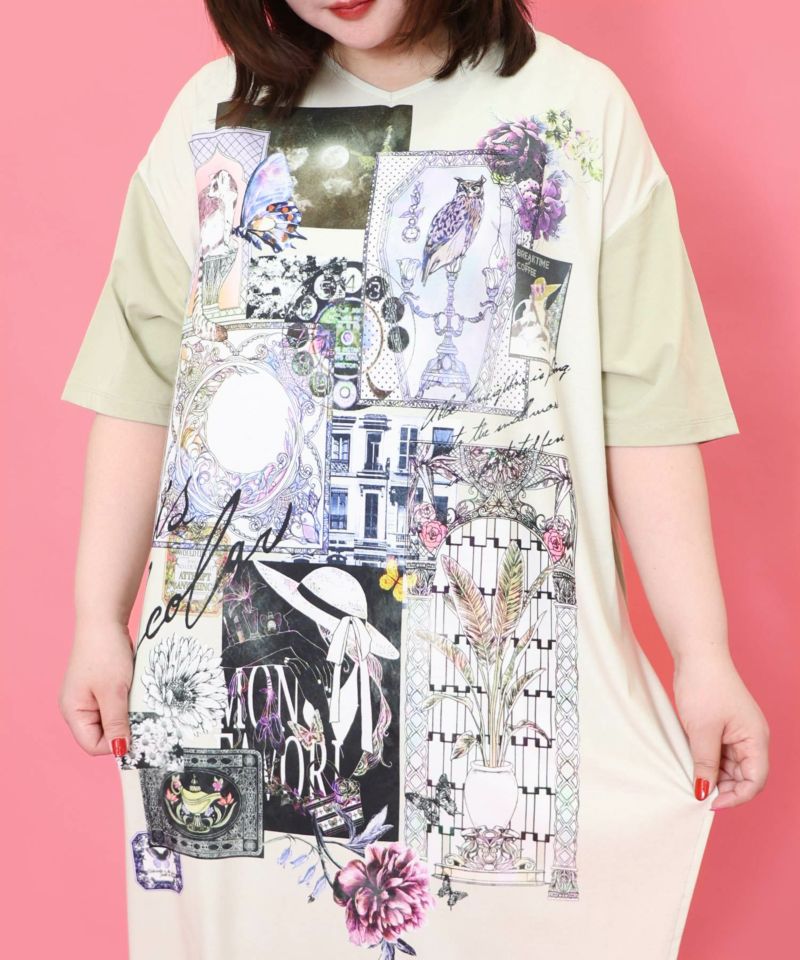 551245：花蝶アート柄切替ワンピースの通販-ScoLar