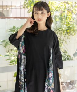 551244：花蝶パッチワーク柄 切替ワンピースの通販-ScoLar