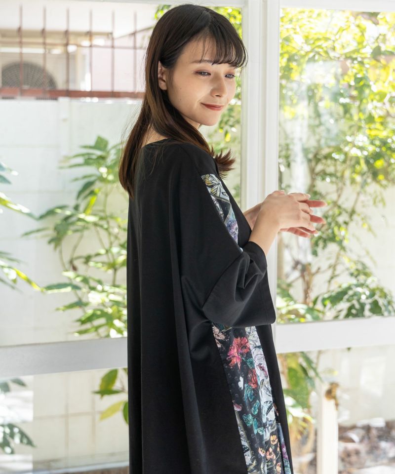 花蝶パッチワーク柄 切替ワンピース-5