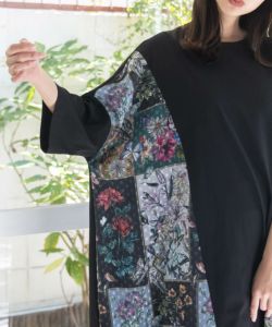 551244：花蝶パッチワーク柄 切替ワンピースの通販-ScoLar