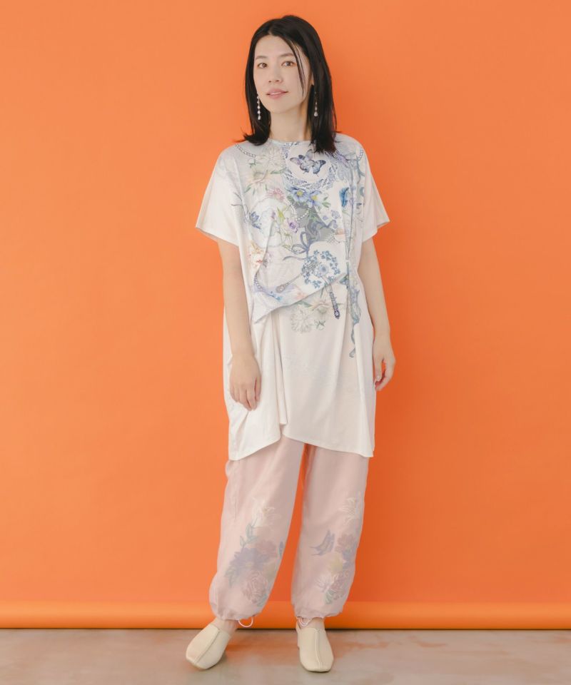551242：花×レース×カトラリー コラージュ柄ワンピースの通販-ScoLar