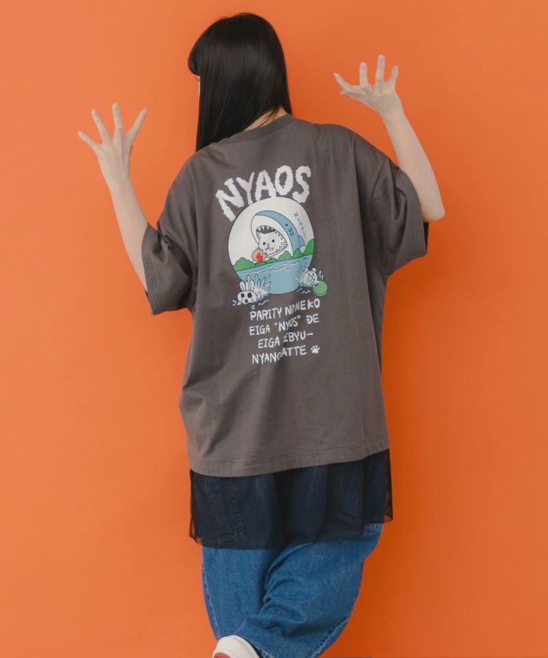 NYAOS柄メッシュ切替Tシャツ-2