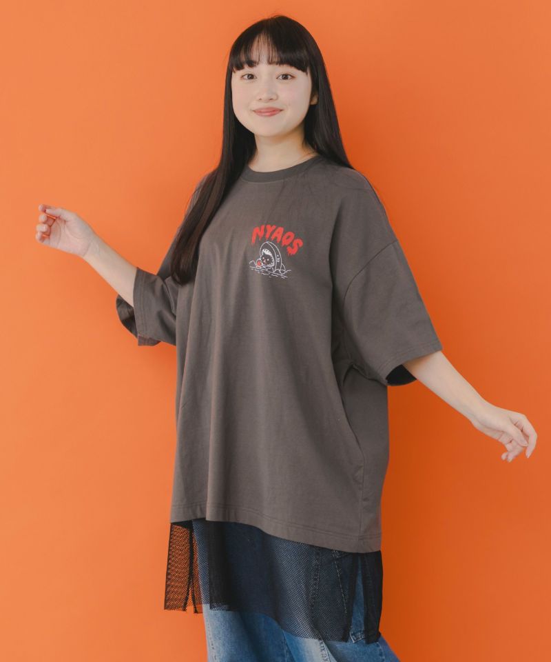 NYAOS柄メッシュ切替Tシャツ-3
