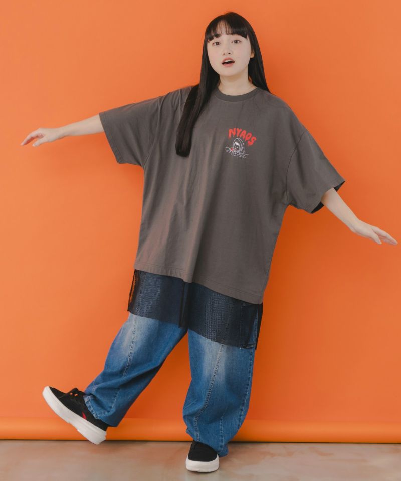 NYAOS柄メッシュ切替Tシャツ-4