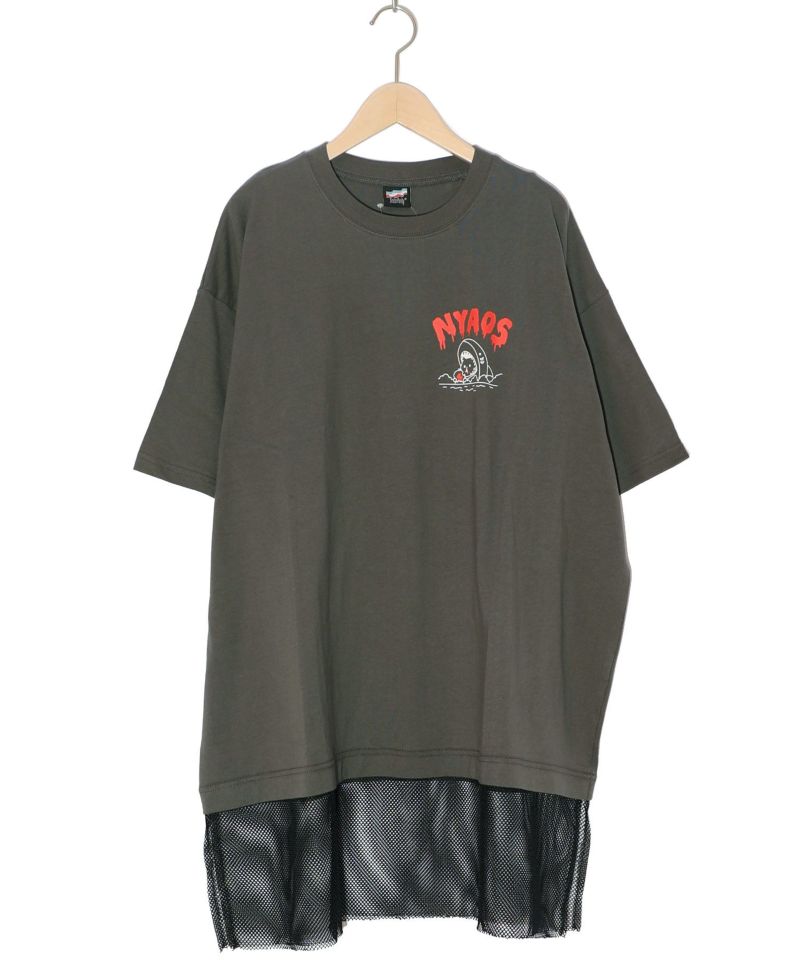 NYAOS柄メッシュ切替Tシャツ-12