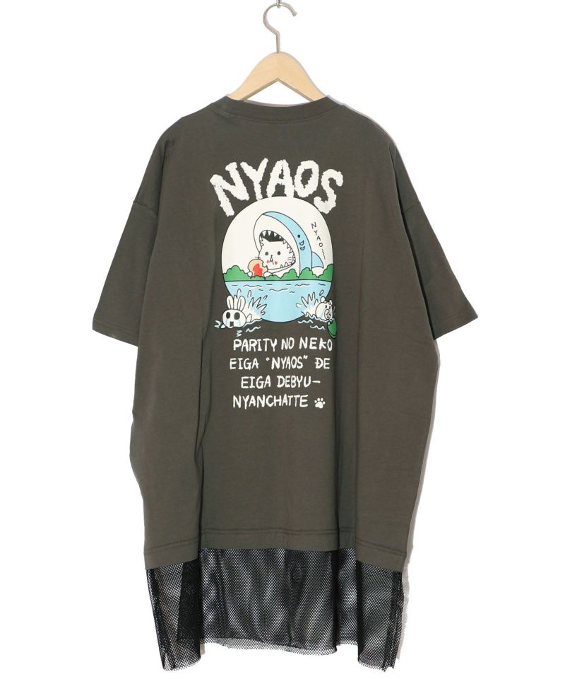 NYAOS柄メッシュ切替Tシャツ-13