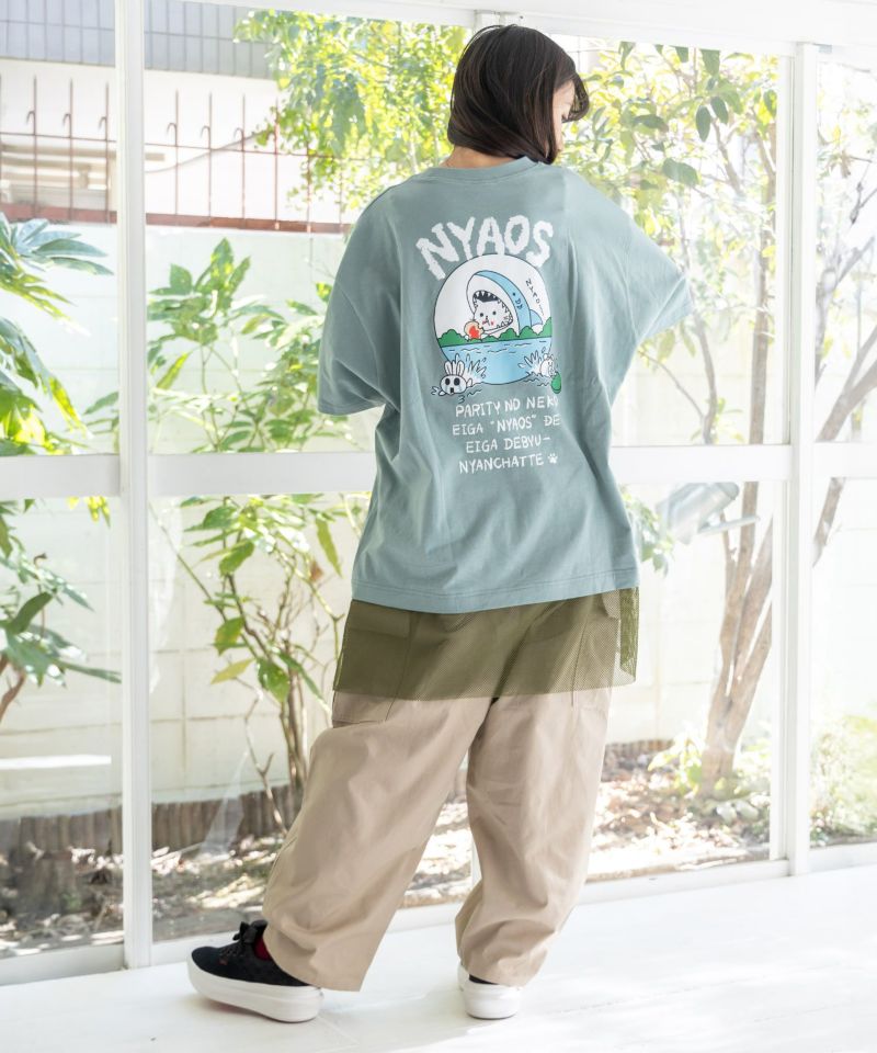 NYAOS柄メッシュ切替Tシャツ-21