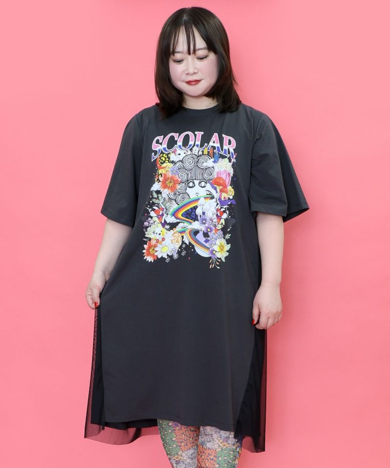 スカラー×コラージュ柄 チュール重ねワンピース-2