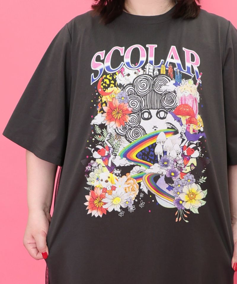 スカラー×コラージュ柄 チュール重ねワンピース-5