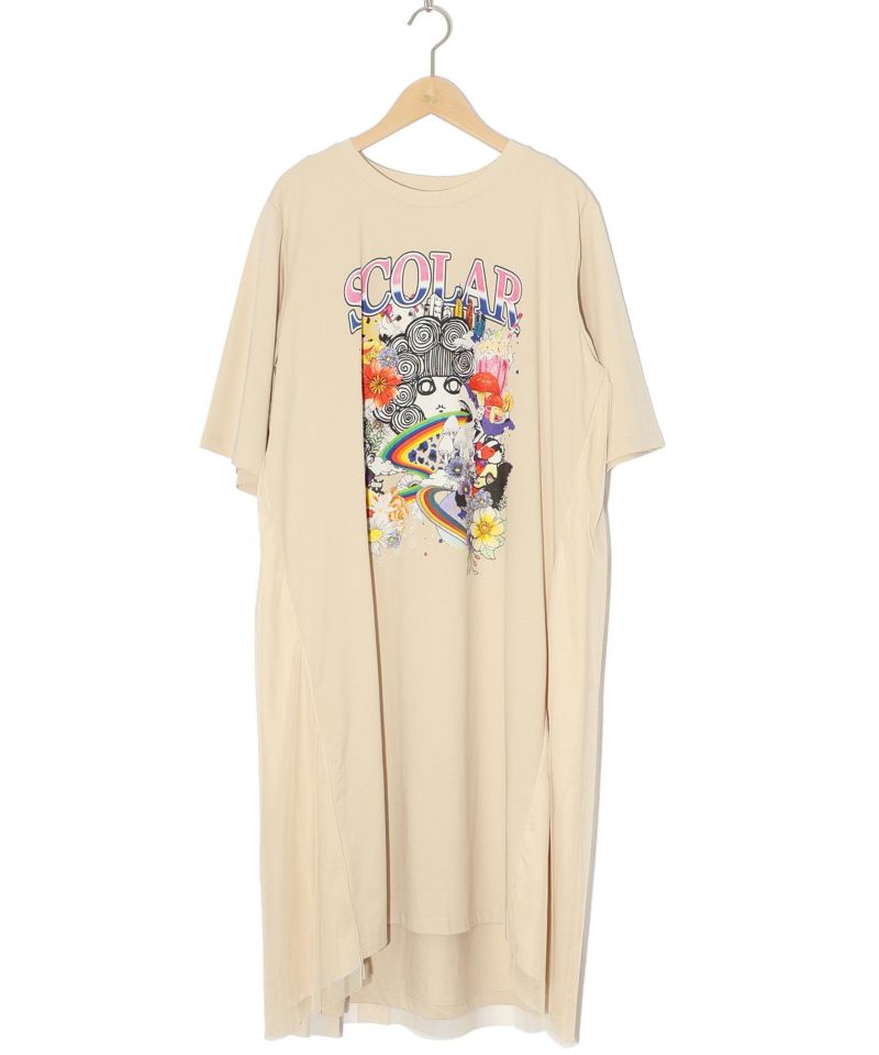 スカラー×コラージュ柄 チュール重ねワンピース-11