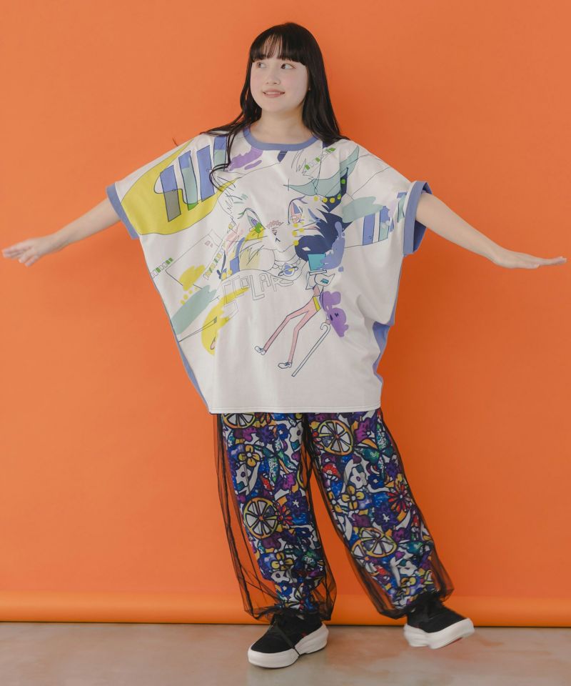 アニメ風ネコ柄 バイカラープルオーバー-2