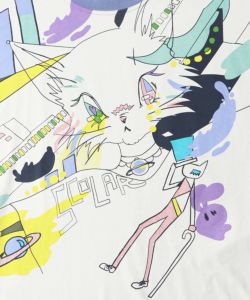 アニメ風ネコ柄 バイカラープルオーバー-9