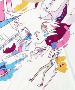 アニメ風ネコ柄 バイカラープルオーバー-12