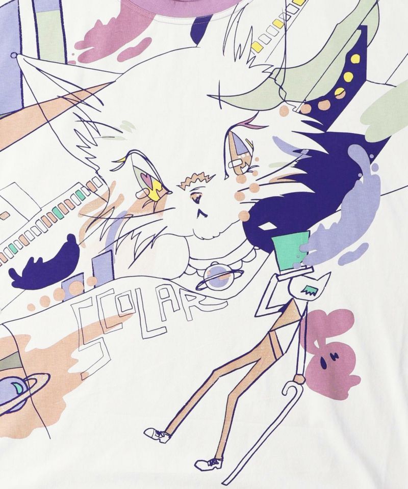 アニメ風ネコ柄 バイカラープルオーバー-15