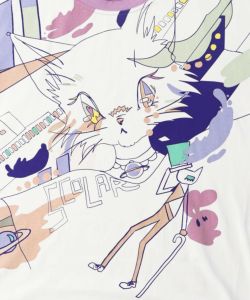 アニメ風ネコ柄 バイカラープルオーバー-15