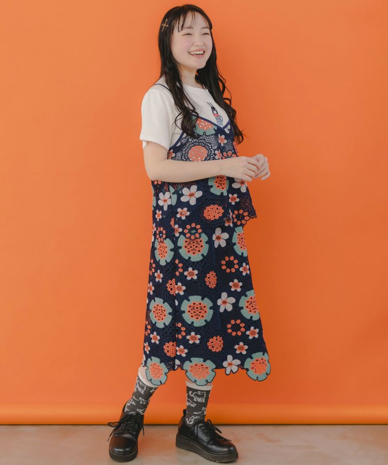 かぎ編み風 花柄レーススカート-5