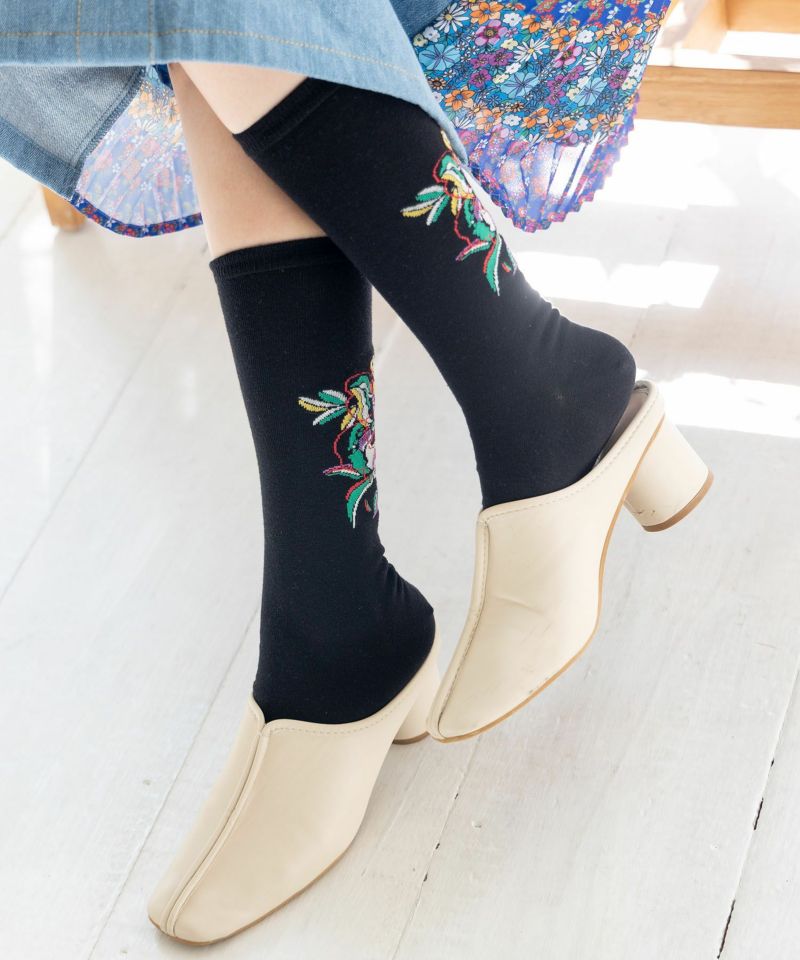 スカラー花柄ロゴ刺繍ソックス-2