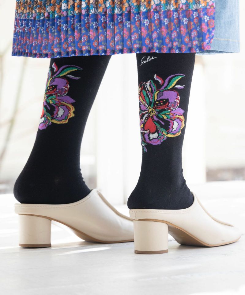 スカラー花柄ロゴ刺繍ソックス-3