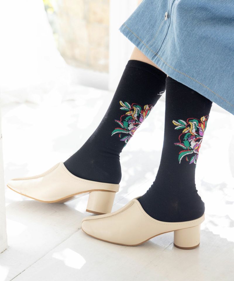 スカラー花柄ロゴ刺繍ソックス-4