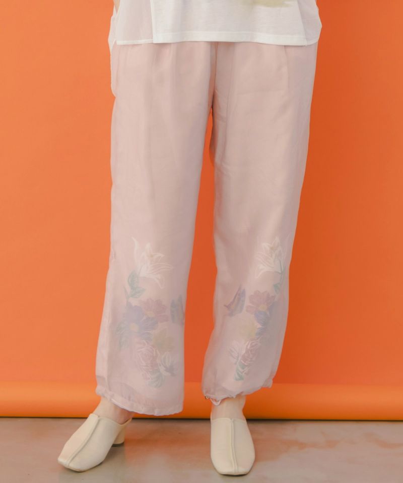 花蝶柄シアー重ねスラックスパンツ-1