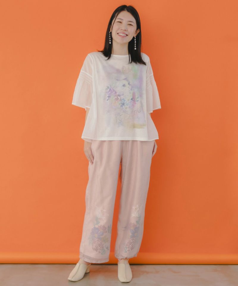 花蝶柄シアー重ねスラックスパンツ-2