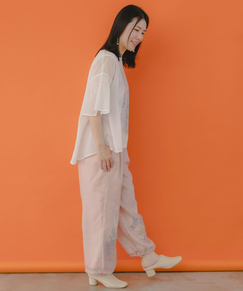 花蝶柄シアー重ねスラックスパンツ-3