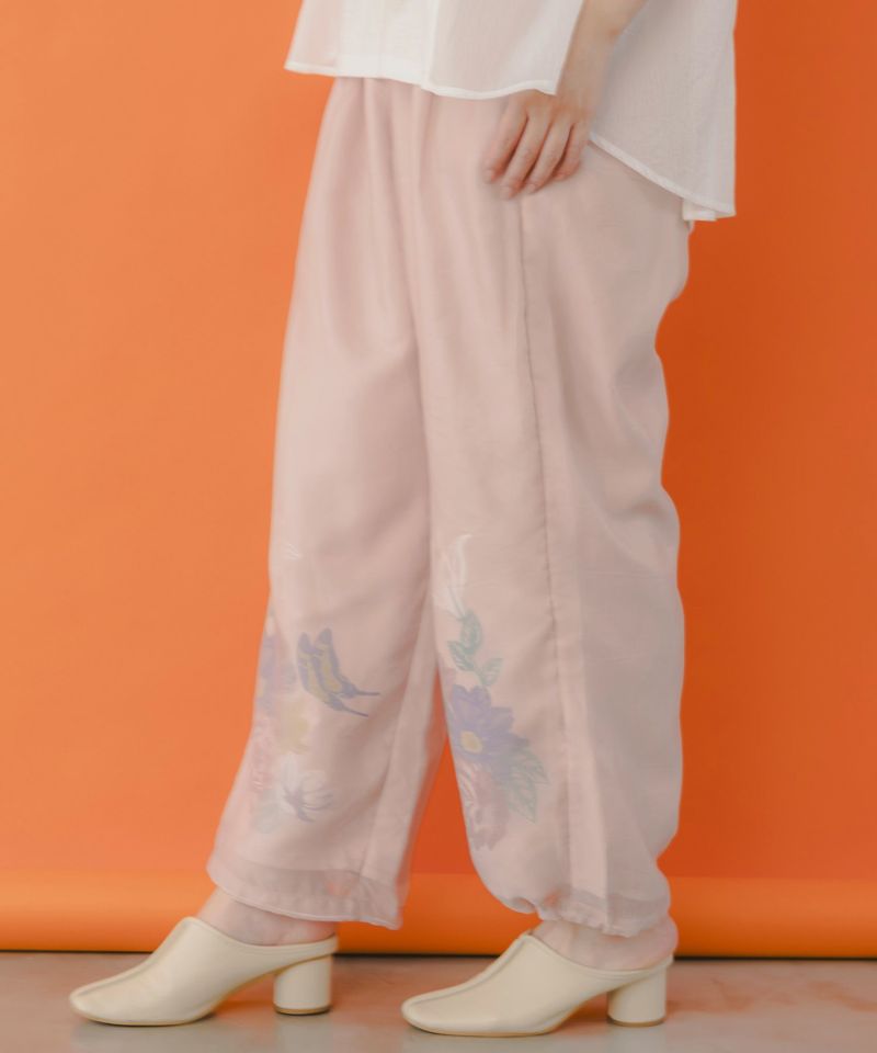 花蝶柄シアー重ねスラックスパンツ-5