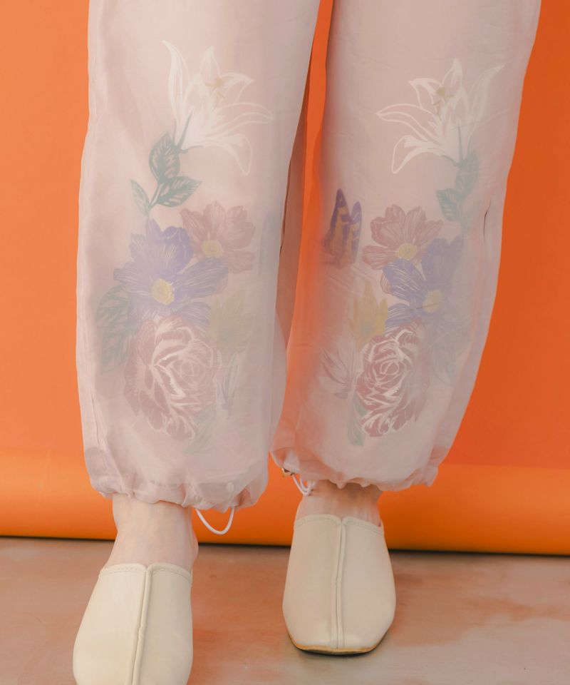 花蝶柄シアー重ねスラックスパンツ-6