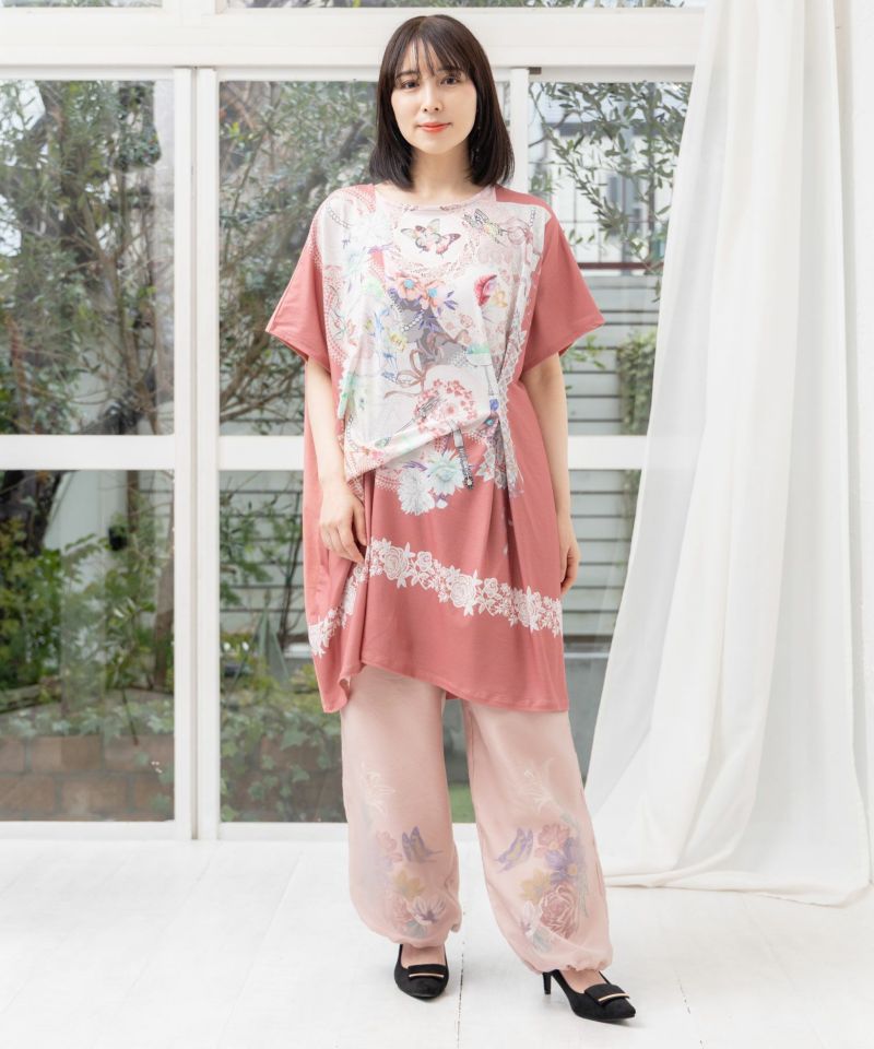 花蝶柄シアー重ねスラックスパンツ-7