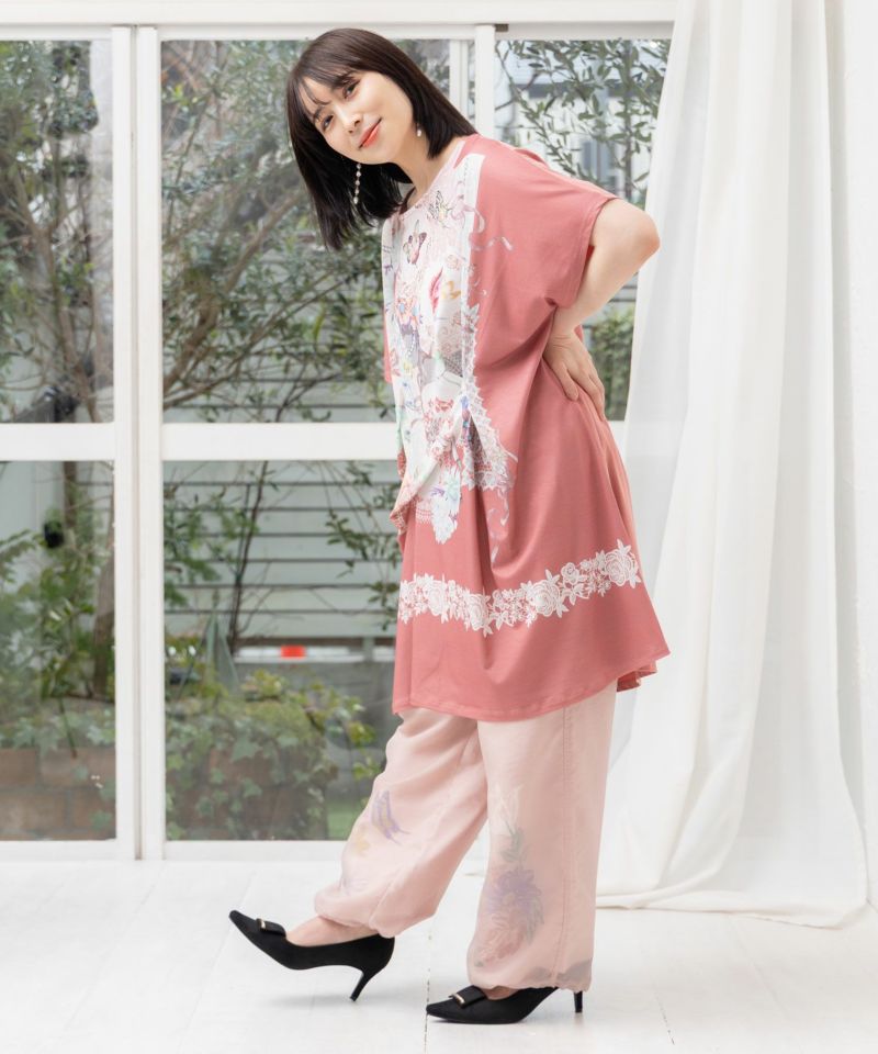 花蝶柄シアー重ねスラックスパンツ-8