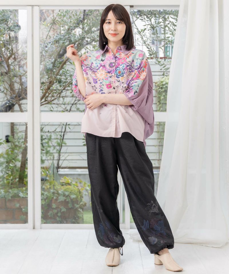 花蝶柄シアー重ねスラックスパンツ-26
