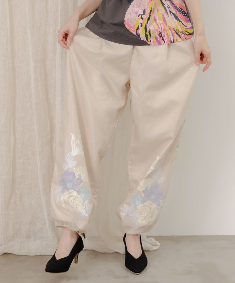 花蝶柄シアー重ねスラックスパンツ-21