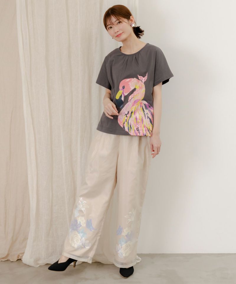 花蝶柄シアー重ねスラックスパンツ-22