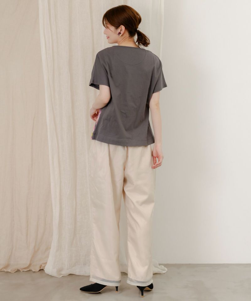 花蝶柄シアー重ねスラックスパンツ-24