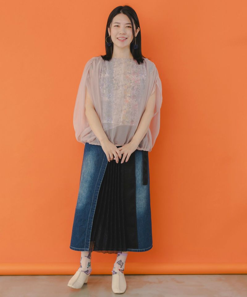 蝶花柄シアー重ねプルオーバー-2