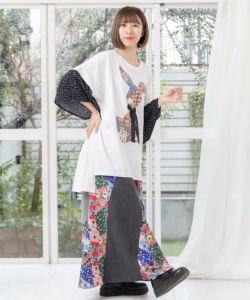 151681：パッチワークウサギ柄 ドット切替BIG-Tシャツの通販-ScoLar
