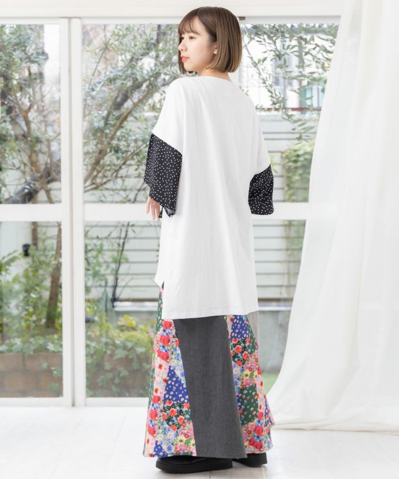 パッチワークウサギ柄 ドット切替BIG-Tシャツ-5