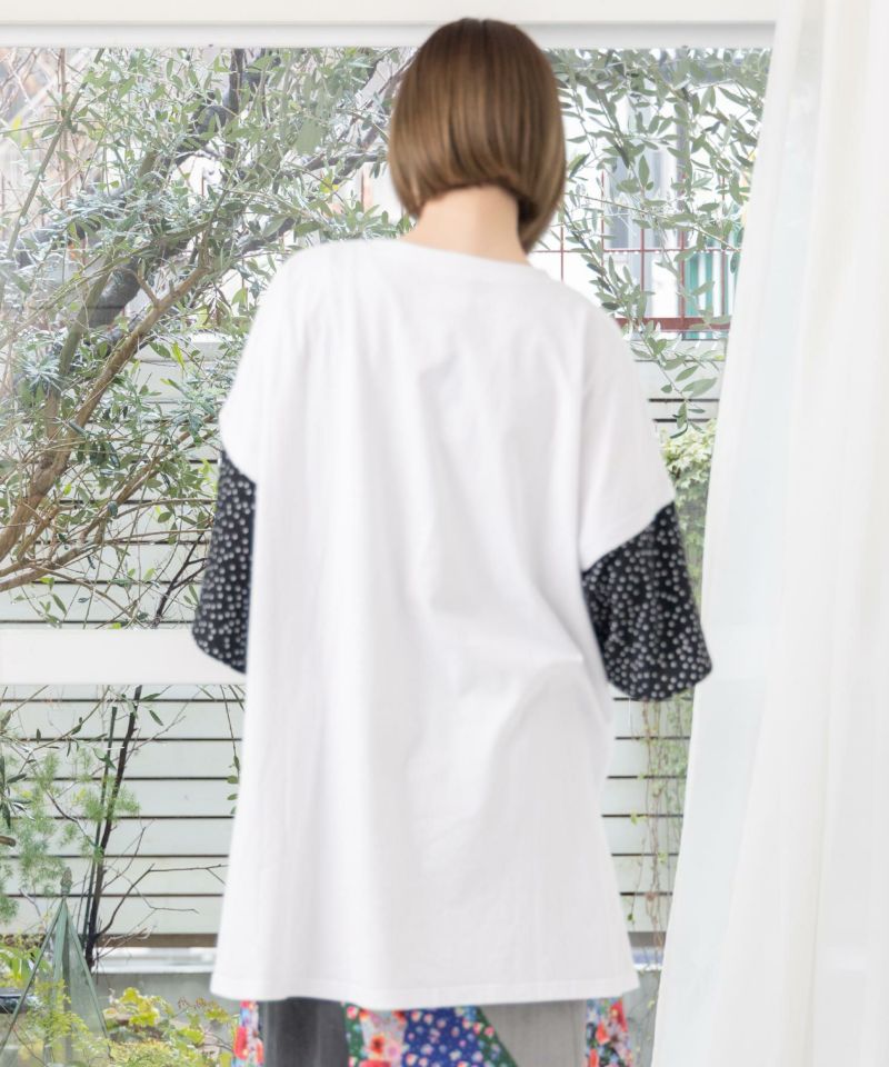 パッチワークウサギ柄 ドット切替BIG-Tシャツ-6