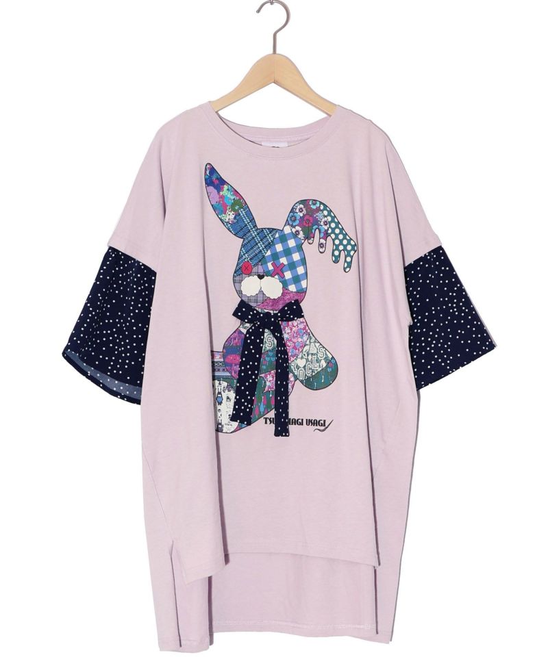 パッチワークウサギ柄 ドット切替BIG-Tシャツ-15