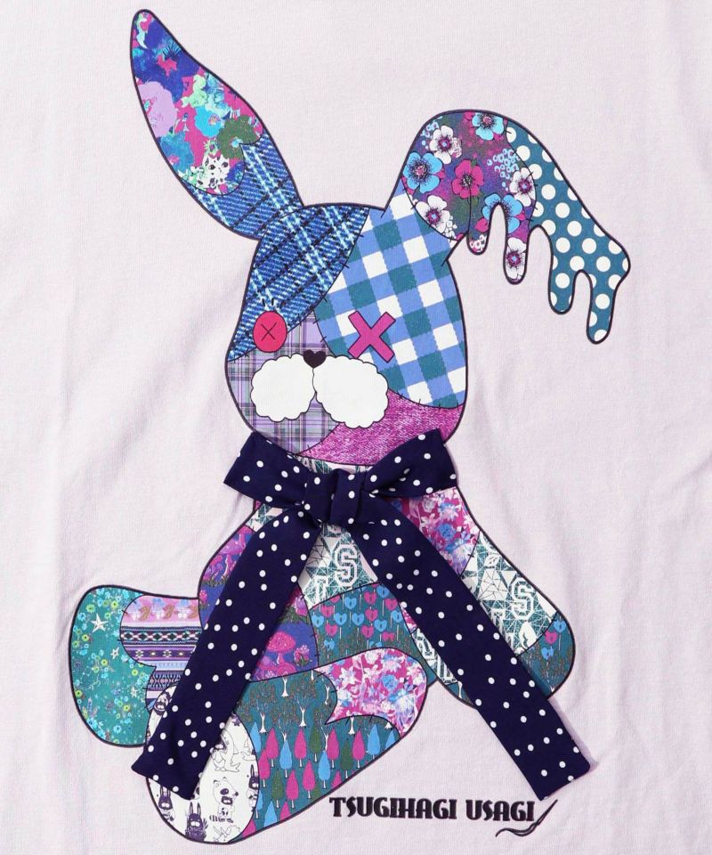 パッチワークウサギ柄 ドット切替BIG-Tシャツ-16