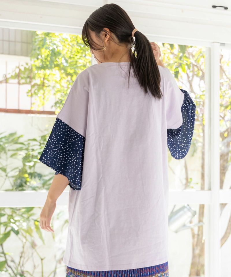 パッチワークウサギ柄 ドット切替BIG-Tシャツ-21