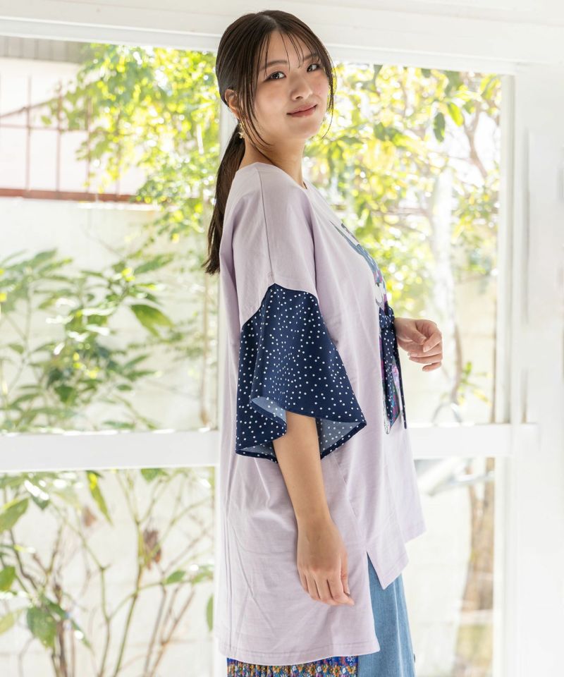 パッチワークウサギ柄 ドット切替BIG-Tシャツ-22